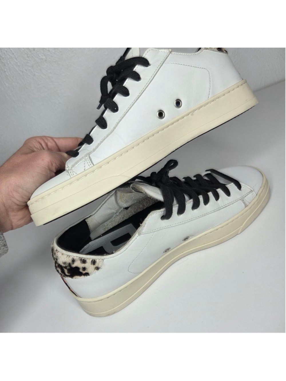 P448 John Low Top Sneakers White Animal Print Neon Women's Size 39 US 8.5 - Picture 4 of 13
